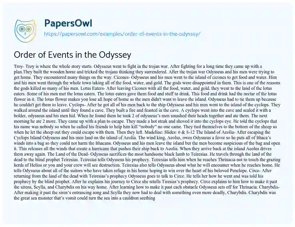 Essay on Order of Events in the Odyssey