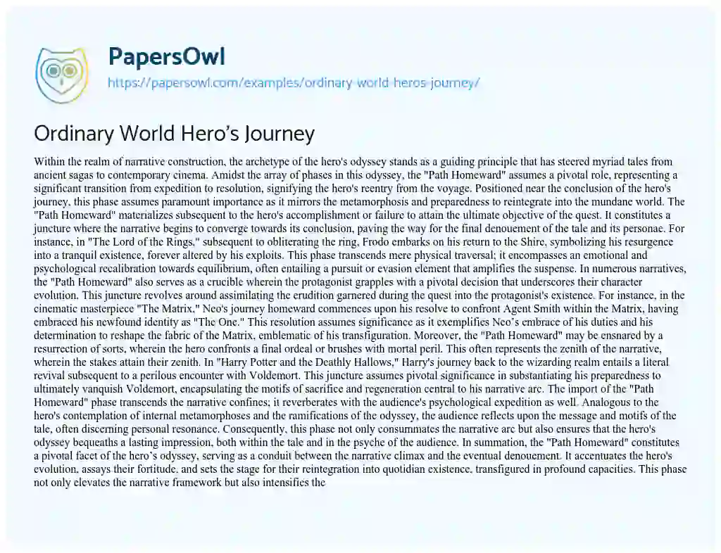 Essay on Ordinary World Hero’s Journey