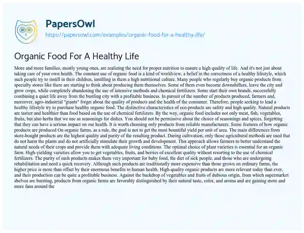 Essay on Organic Food for a Healthy Life