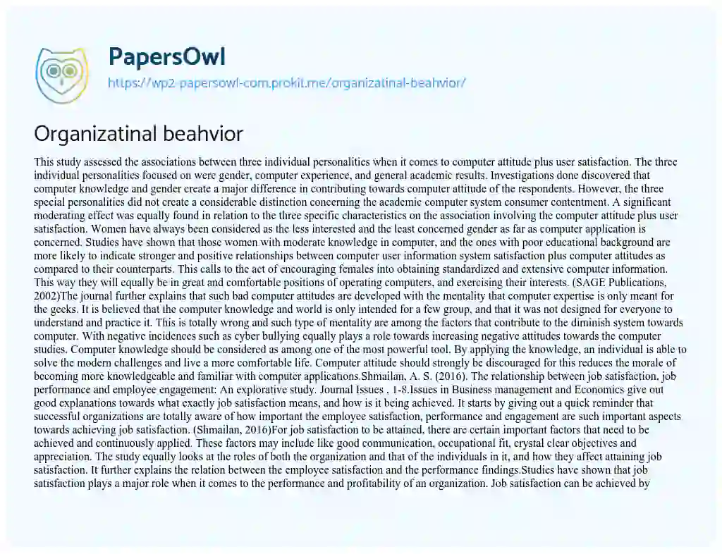 Essay on Organizatinal Beahvior