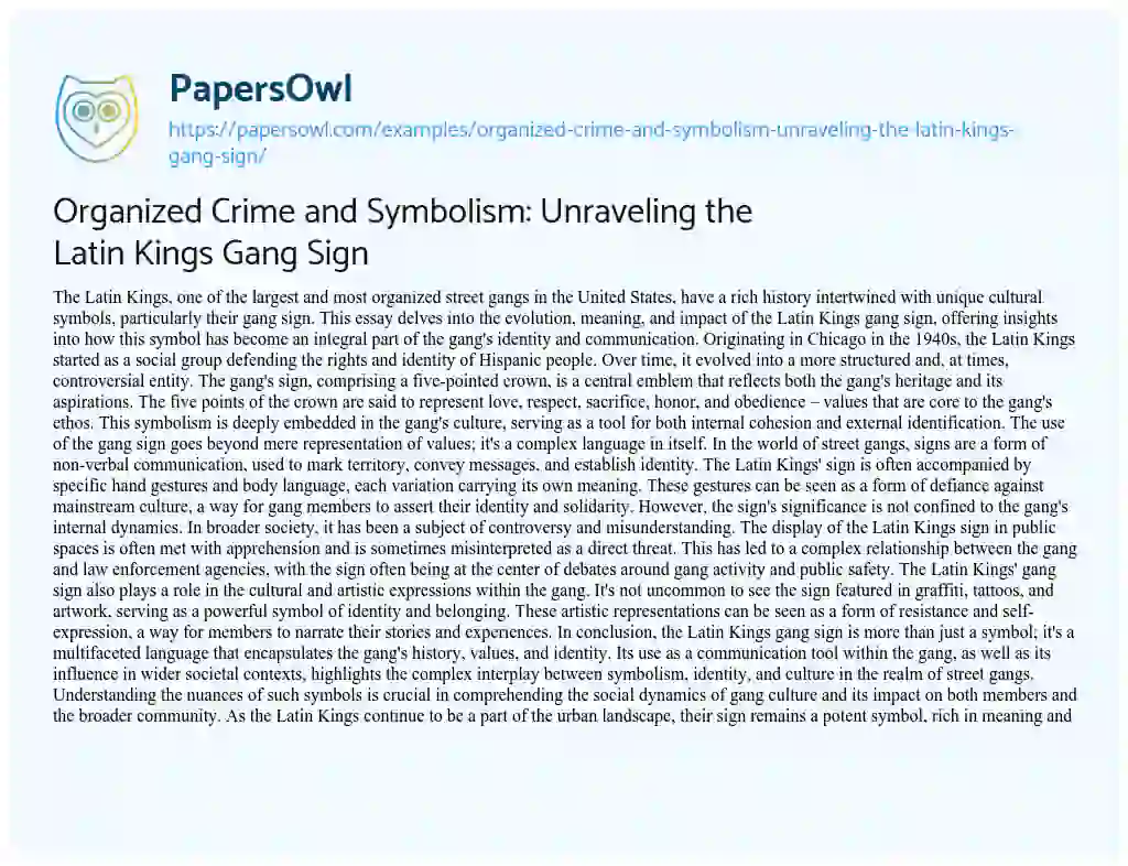 Essay on Organized Crime and Symbolism: Unraveling the Latin Kings Gang Sign