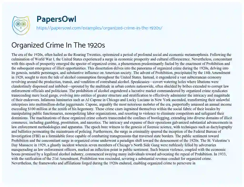 Essay on Organized Crime in the 1920s