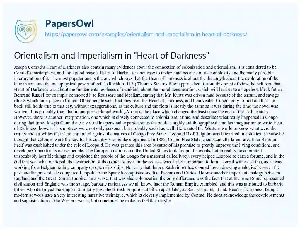Essay on Orientalism and Imperialism in “Heart of Darkness”