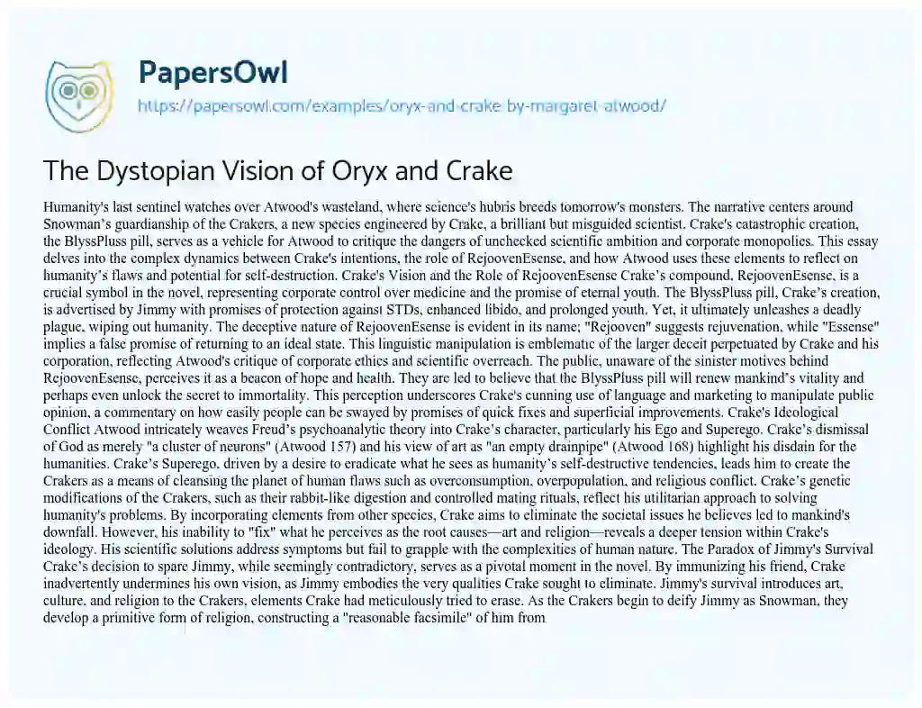 oryx and crake essay