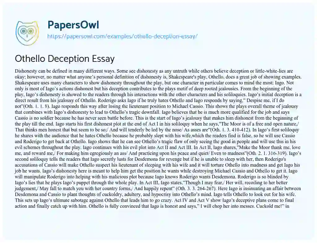 Essay on Othello Deception Essay