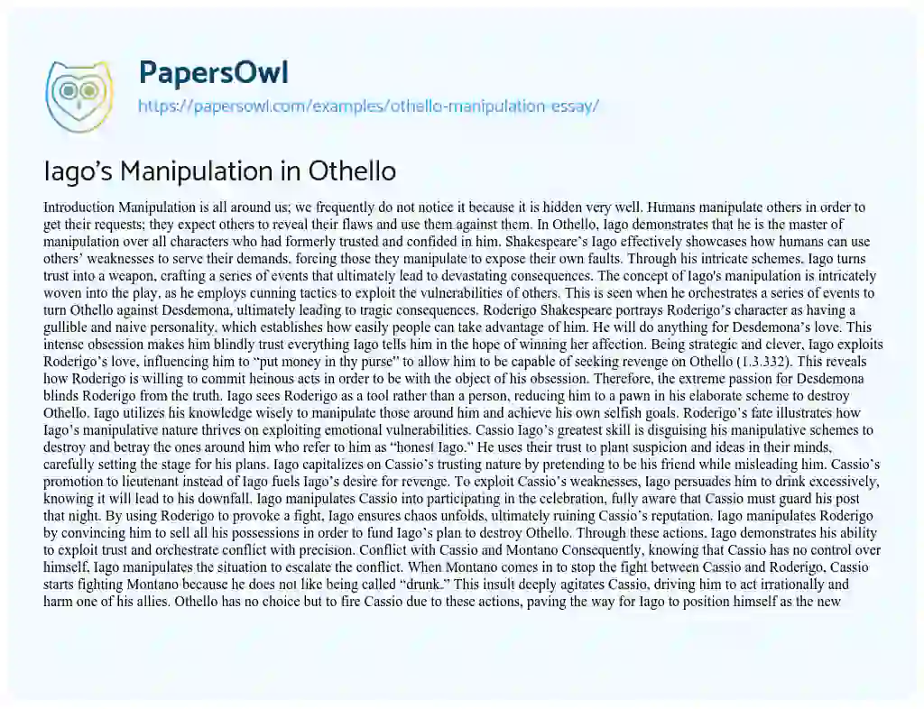 Essay on Othello Manipulation Essay