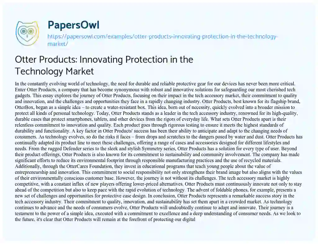 Essay on Otter Products: Innovating Protection in the Technology Market
