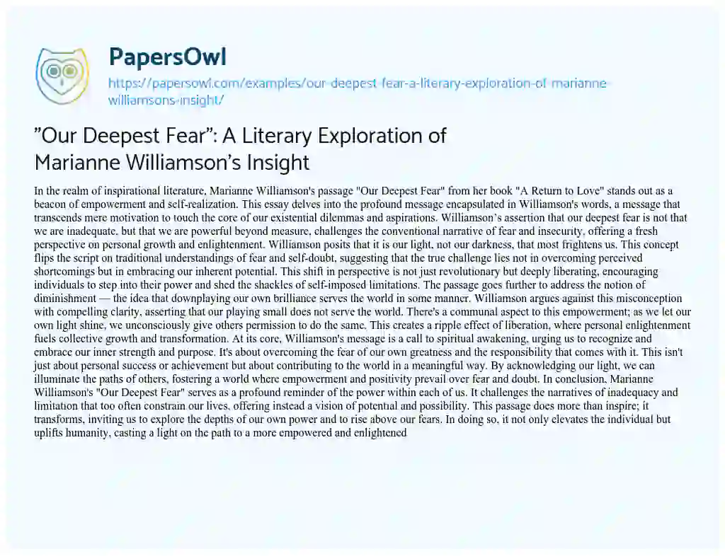 essay on deepest fear