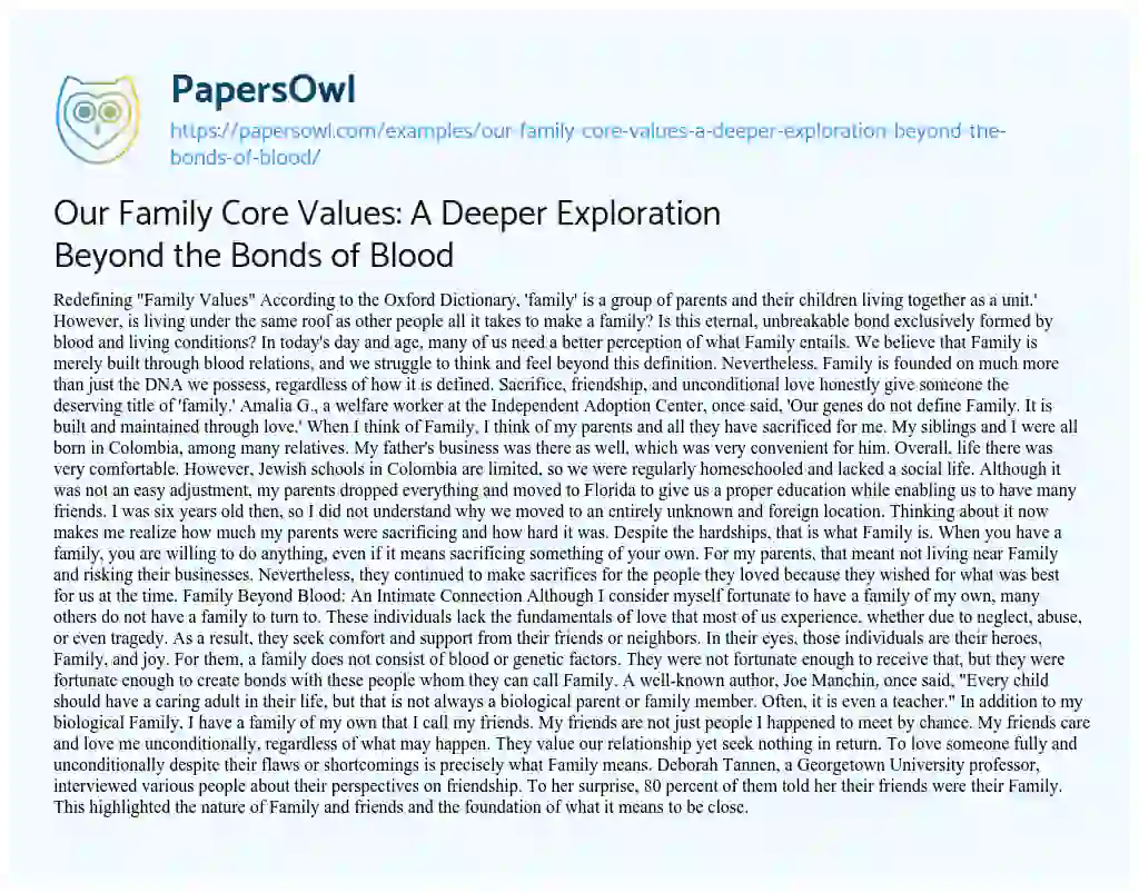 Essay on Our Family Core Values: a Deeper Exploration Beyond the Bonds of Blood
