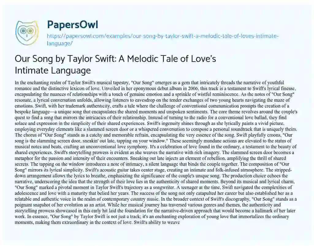 Essay on Our Song by Taylor Swift: a Melodic Tale of Love’s Intimate Language