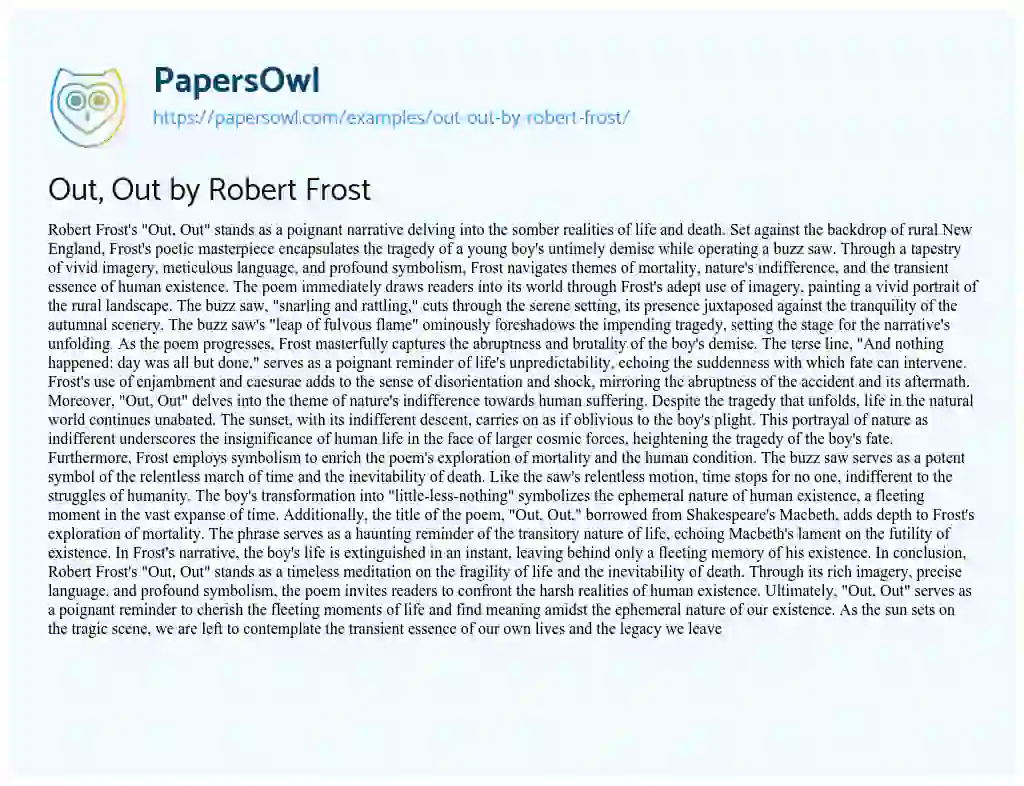 Essay on Out, out by Robert Frost