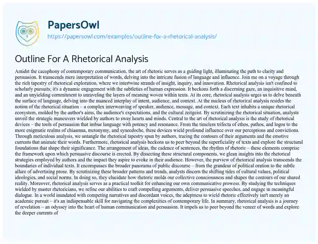 Essay on Outline for a Rhetorical Analysis