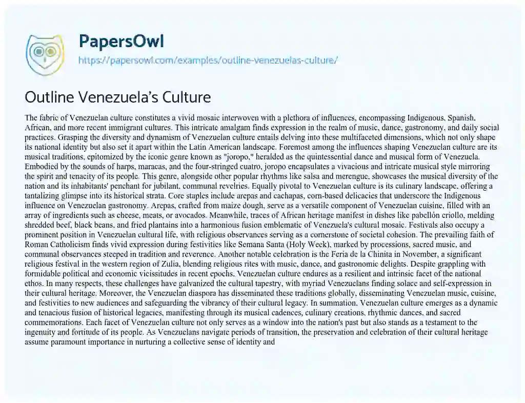 Essay on Outline Venezuela’s Culture