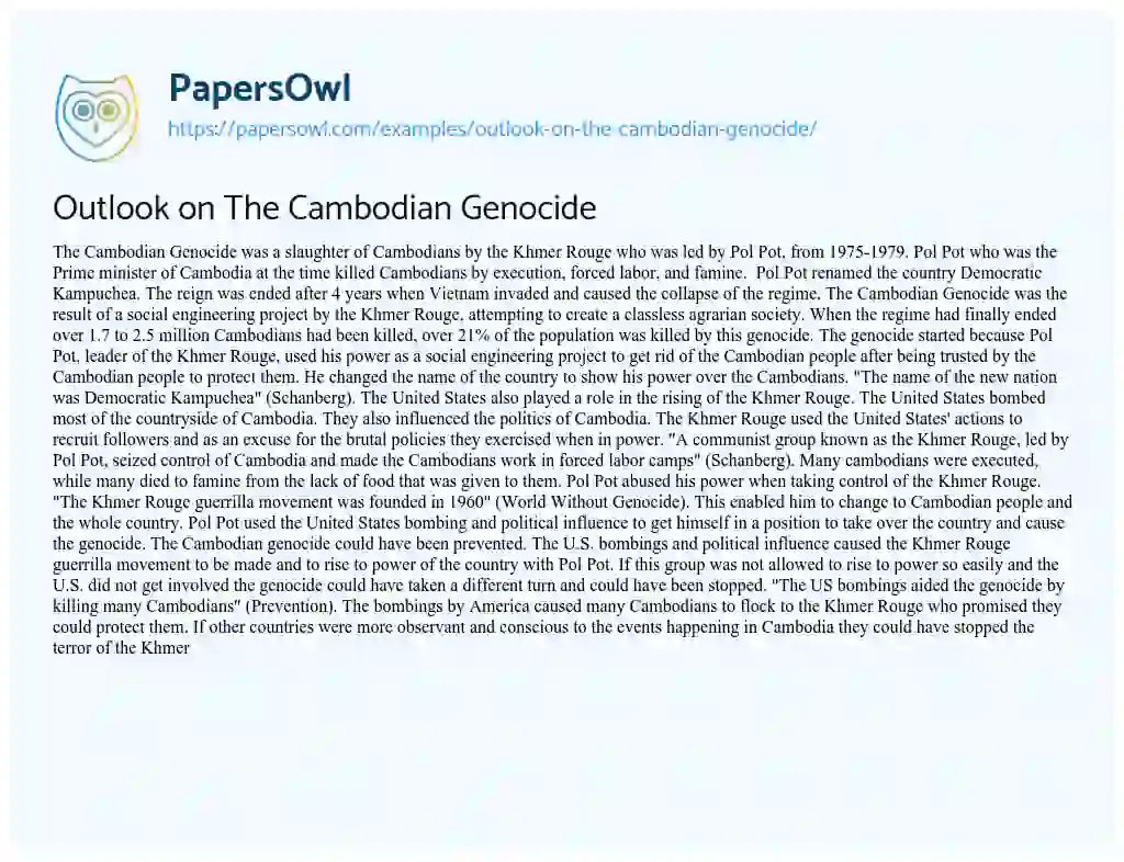 Essay on Outlook on the Cambodian Genocide