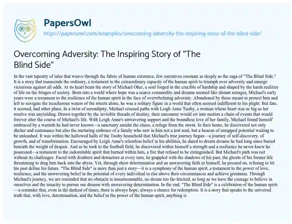 Essay on Overcoming Adversity: the Inspiring Story of “The Blind Side”