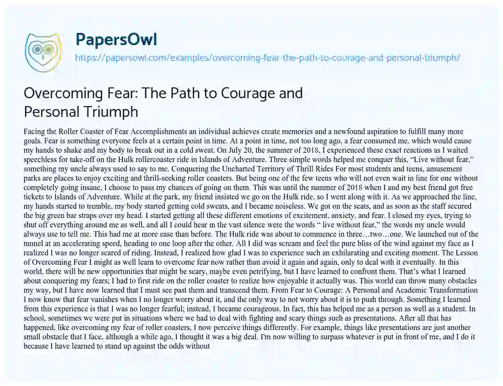 Essay on Overcoming Fear: the Path to Courage and Personal Triumph