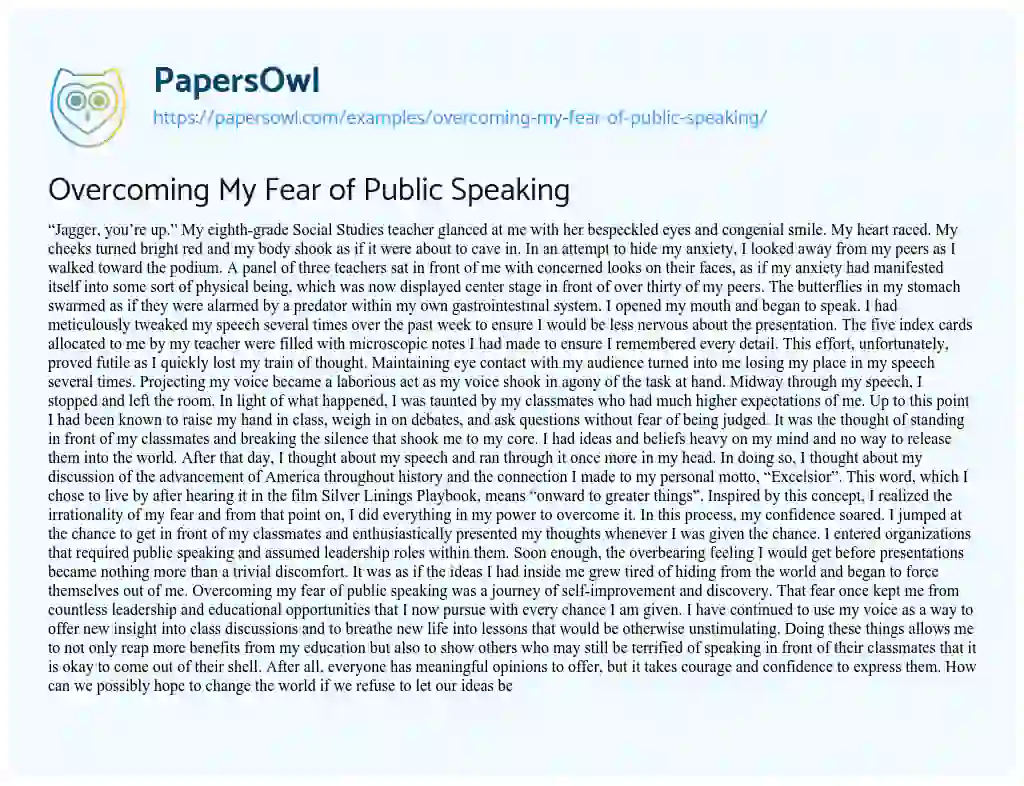Overcoming my Fear of Public Speaking essay
