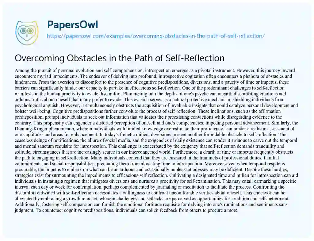 Essay on Overcoming Obstacles in the Path of Self-Reflection