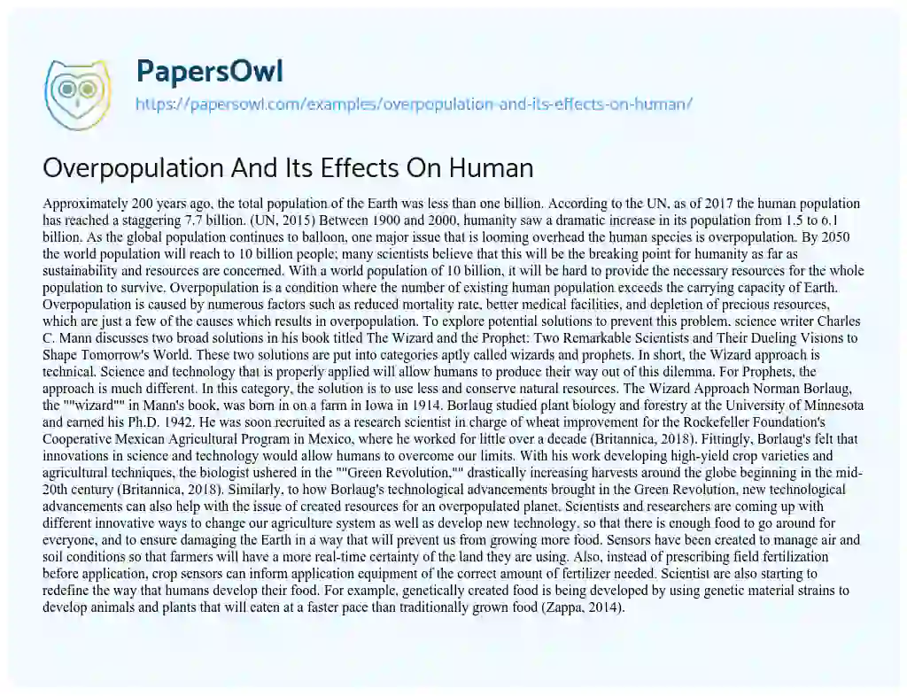 Overpopulation and its Effects on Human essay