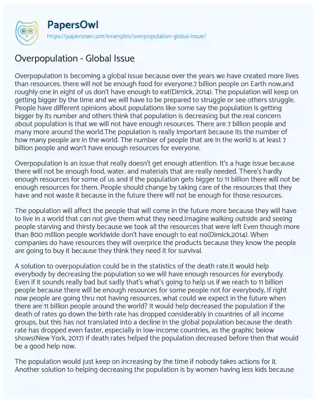 Overpopulation – Global Issue essay