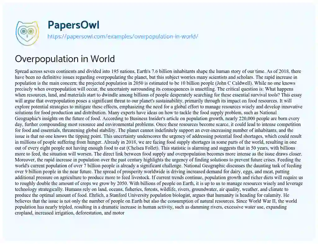 overpopulation today essay