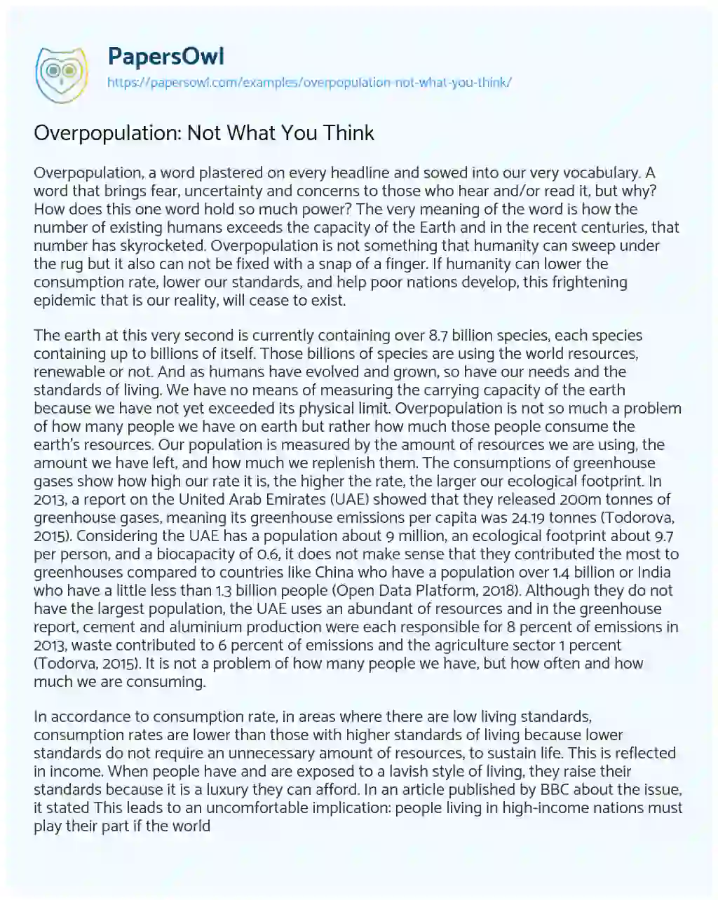 Essay on Overpopulation: not what you Think