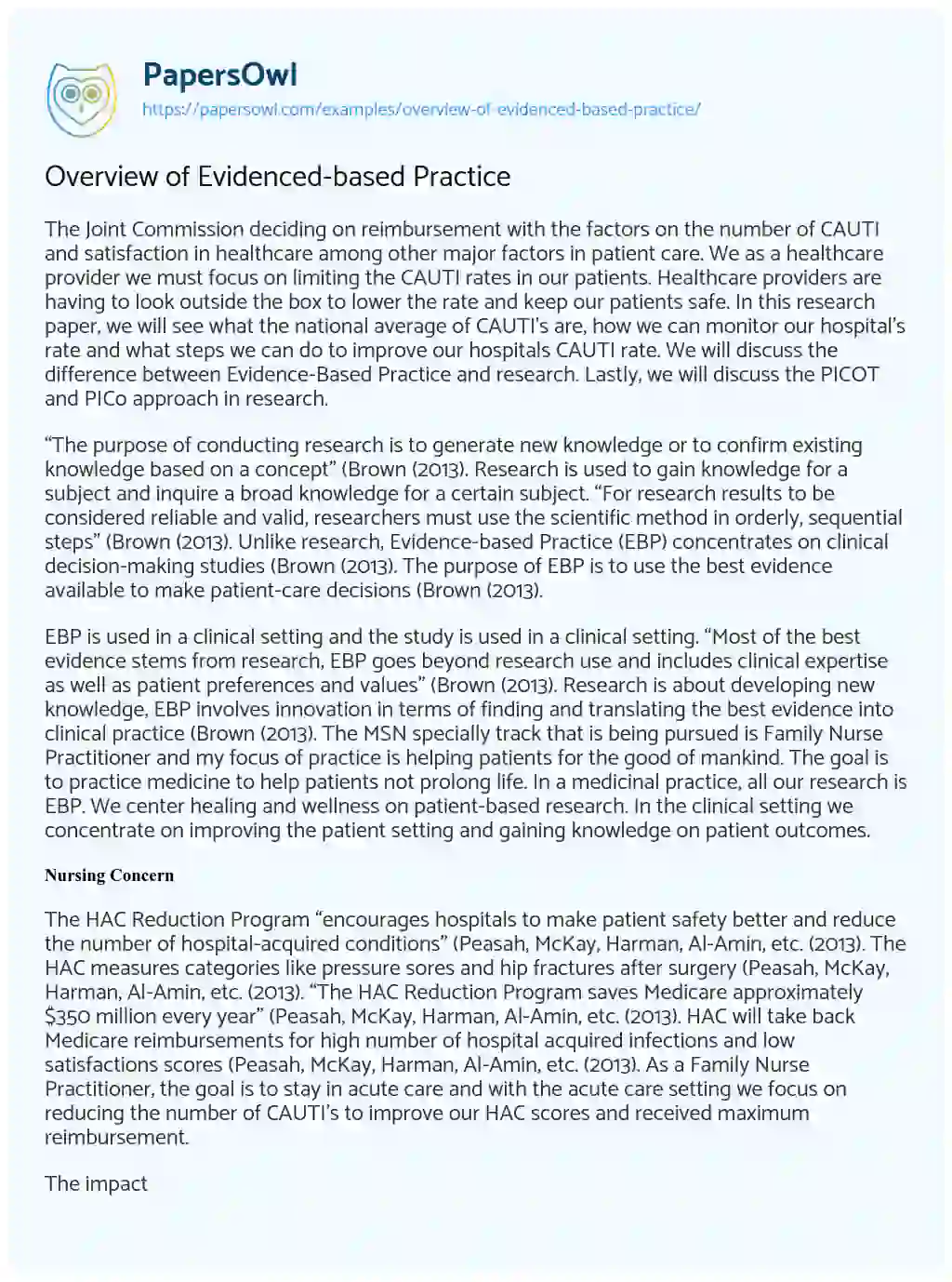 Essay on Overview of Evidenced-based Practice