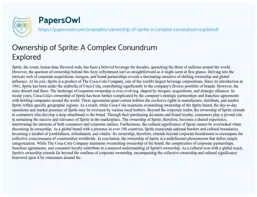 Essay on Ownership of Sprite: A Complex Conundrum Explored