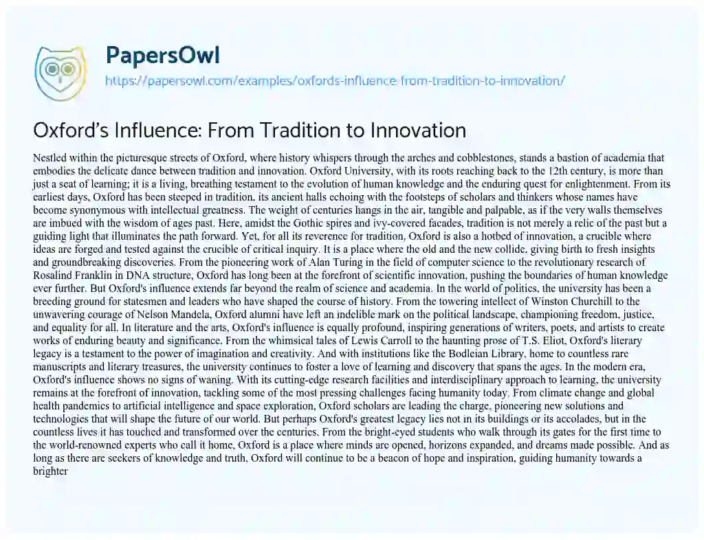 Essay on Oxford’s Influence: from Tradition to Innovation