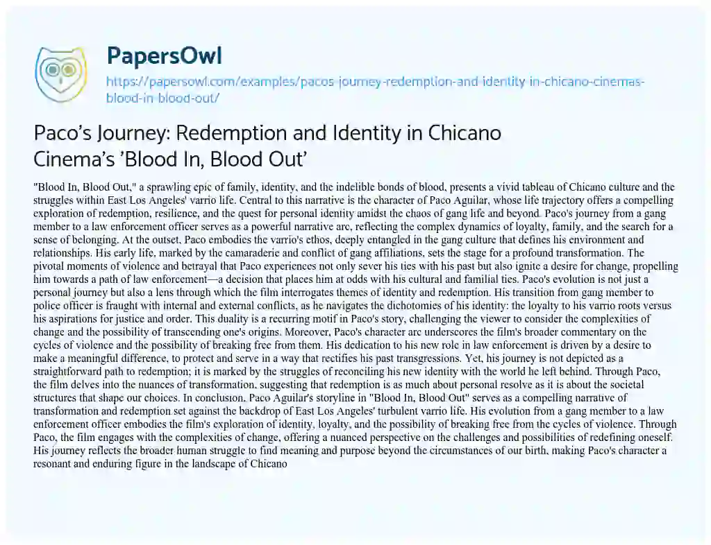 Essay on Paco’s Journey: Redemption and Identity in Chicano Cinema’s ‘Blood In, Blood Out’