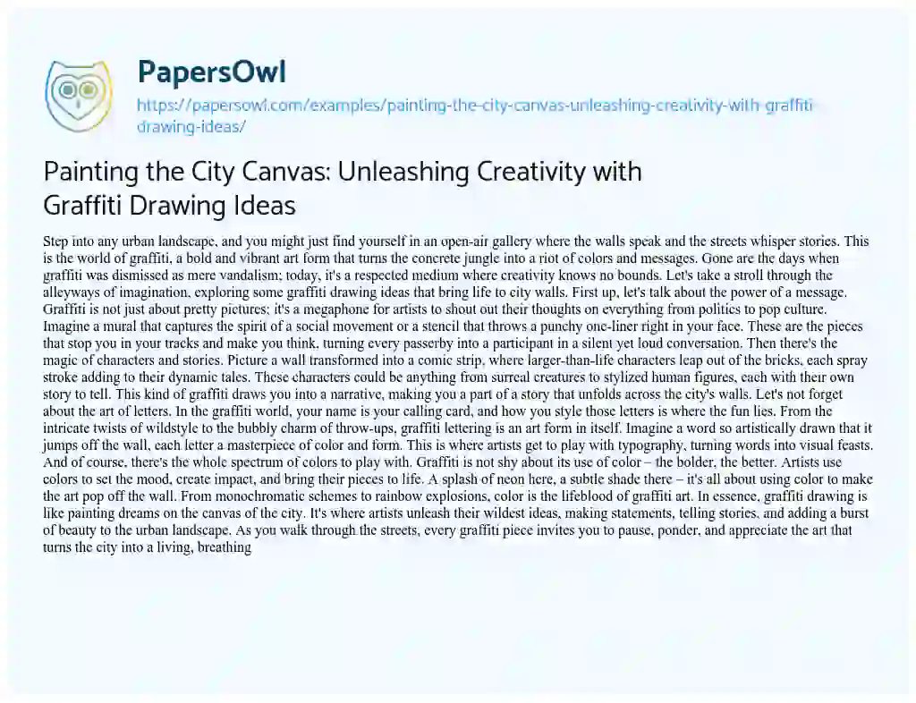 Essay on Painting the City Canvas: Unleashing Creativity with Graffiti Drawing Ideas