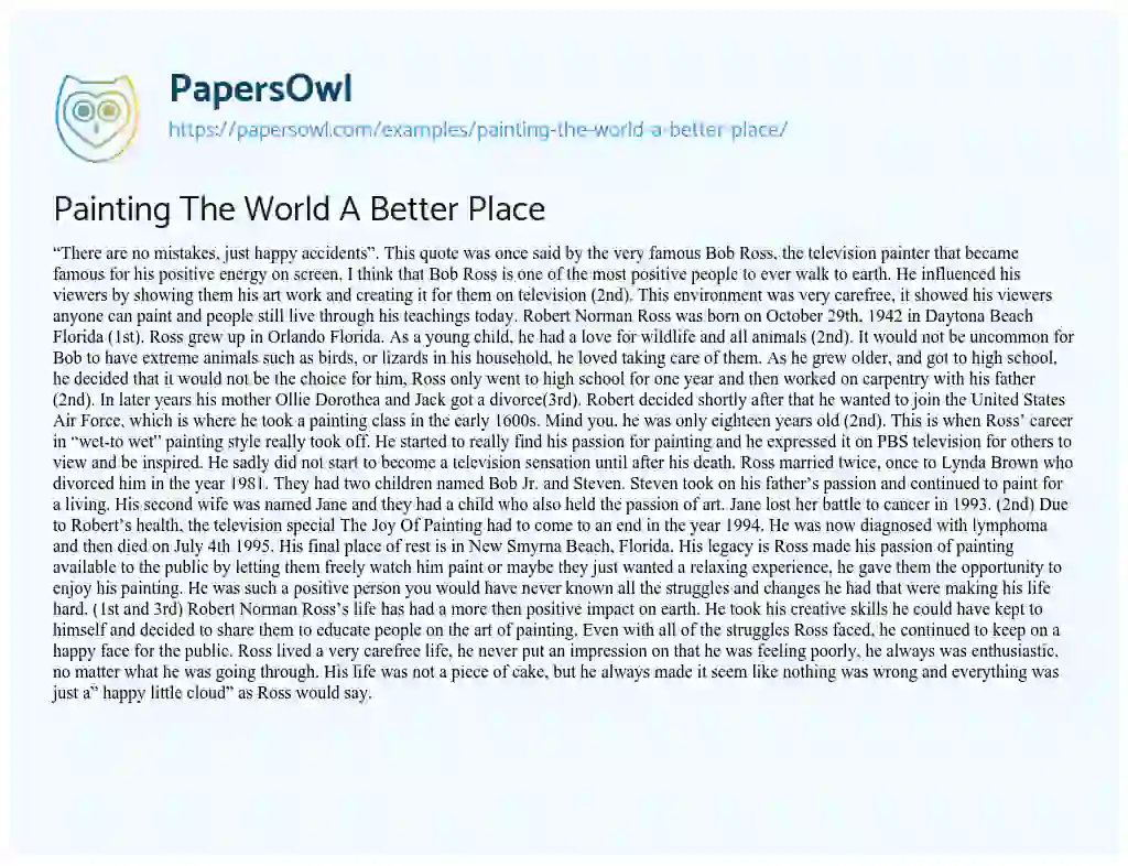 Essay on Painting the World a Better Place