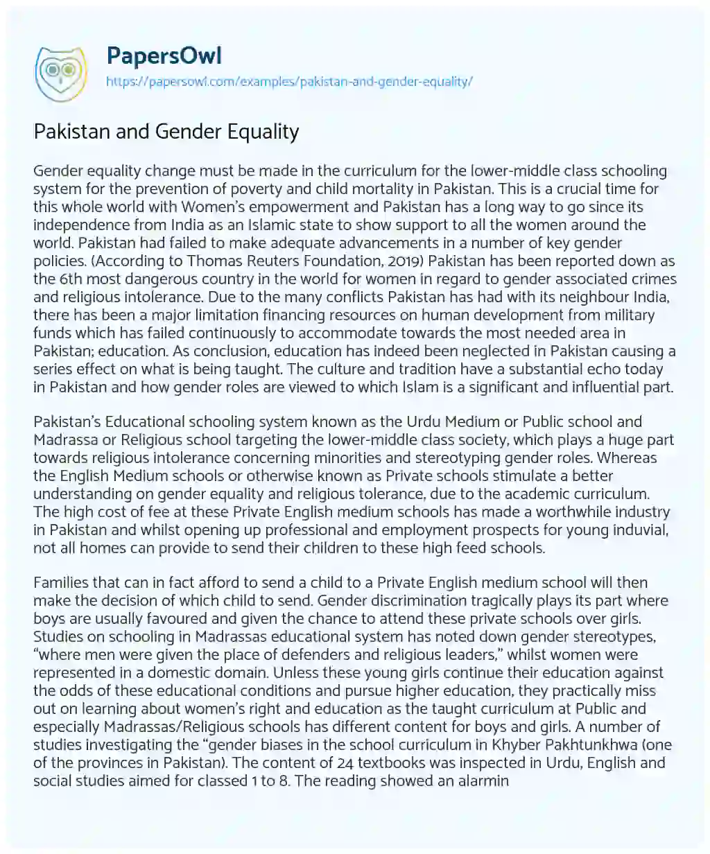 gender inequality in pakistan essay css