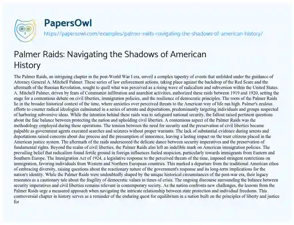 Essay on Palmer Raids: Navigating the Shadows of American History