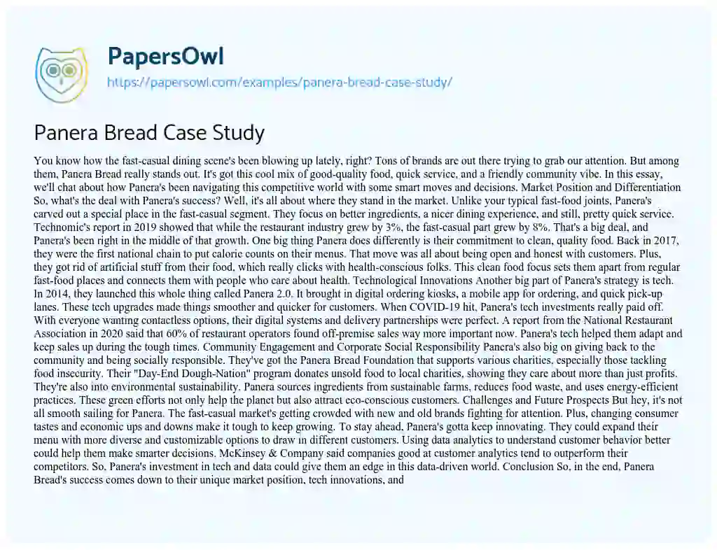 Essay on Panera Bread Case Study