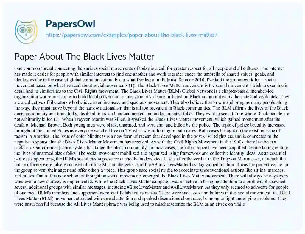 Paper about the Black Lives Matter essay