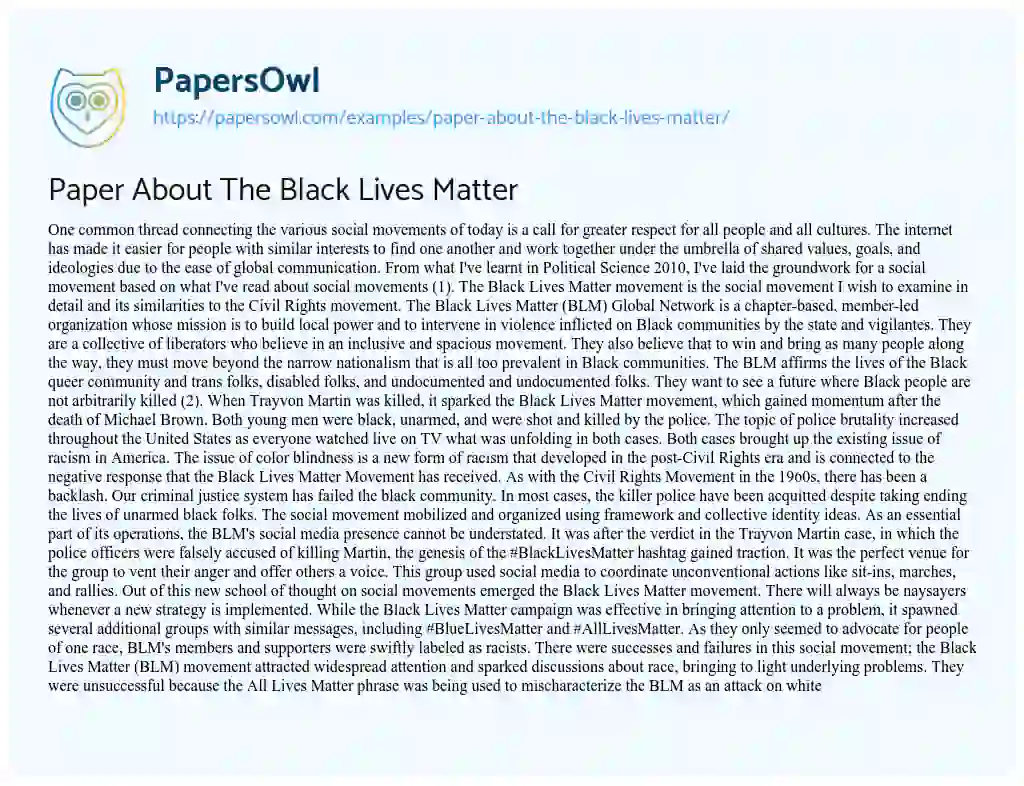 Essay on Paper about the Black Lives Matter