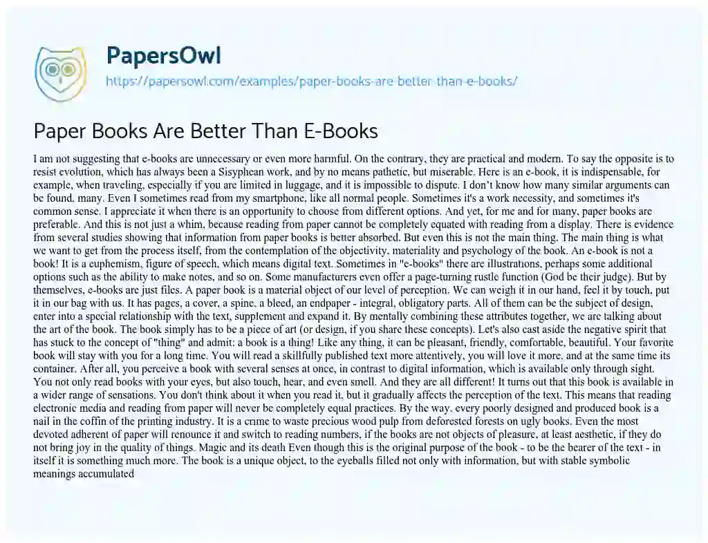 which is better paper books or ebooks essay