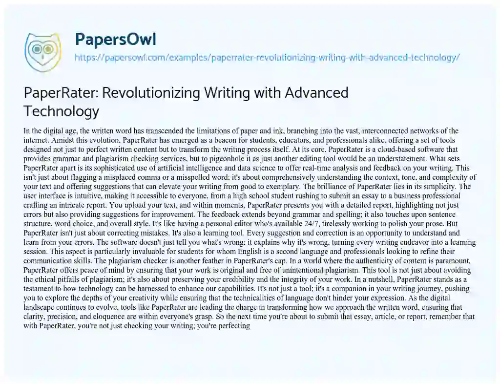 Essay on PaperRater: Revolutionizing Writing with Advanced Technology