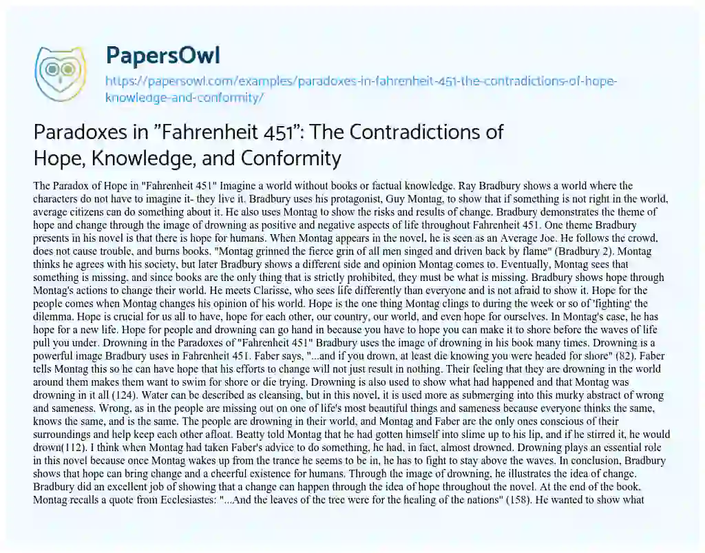Essay on Paradoxes in “Fahrenheit 451”: the Contradictions of Hope, Knowledge, and Conformity
