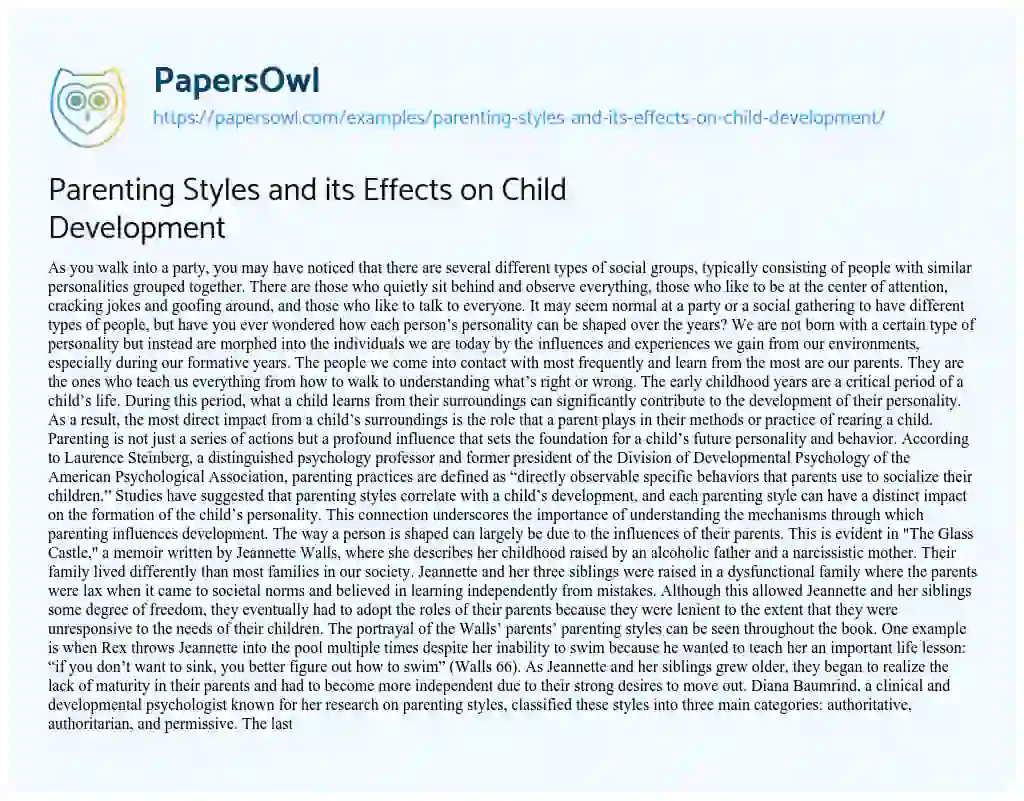 Essay on Parenting Styles and its Effects on Child Development