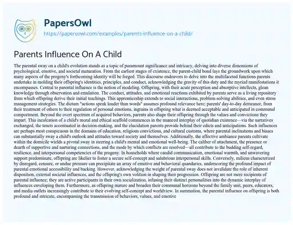 Essay on Parents Influence on a Child