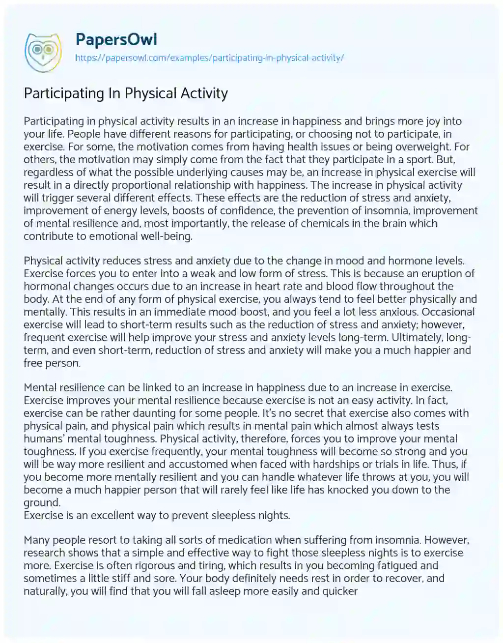 Participating in Physical Activity essay