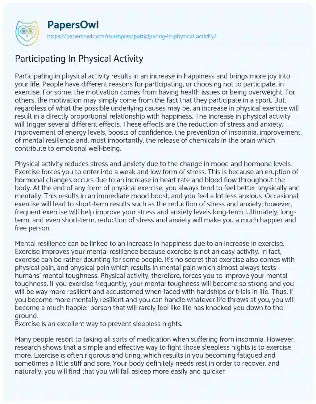 Essay on Participating in Physical Activity