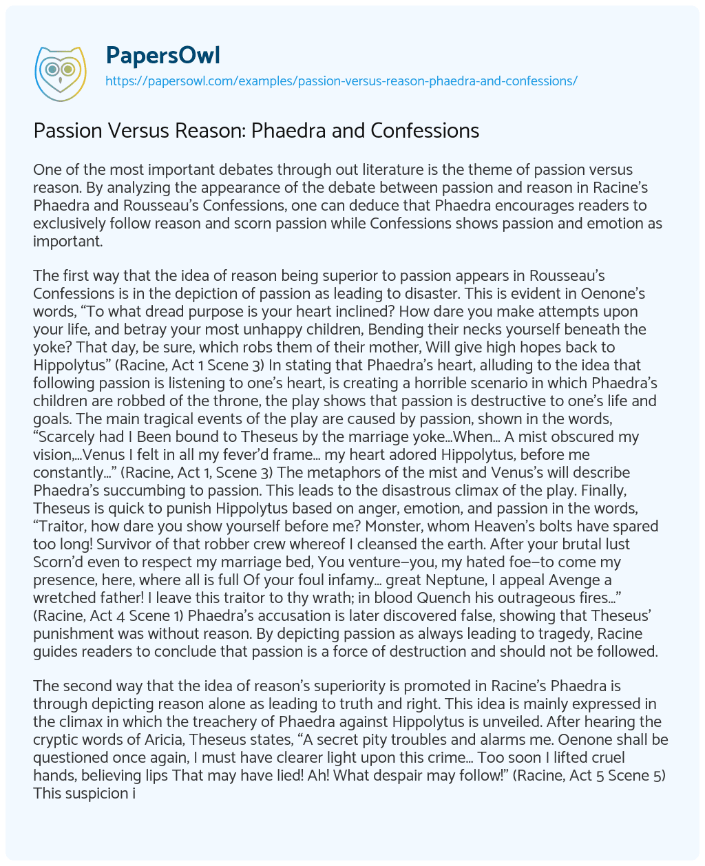 Passion Versus Reason: Phaedra and Confessions essay