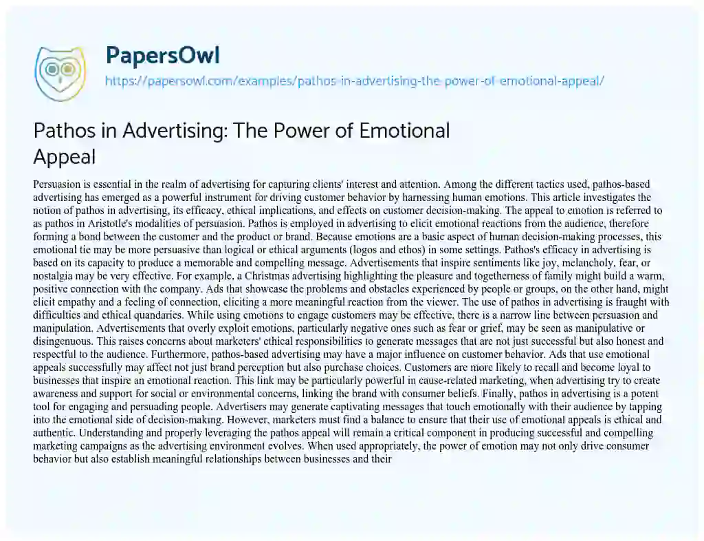 Essay on Pathos in Advertising: the Power of Emotional Appeal
