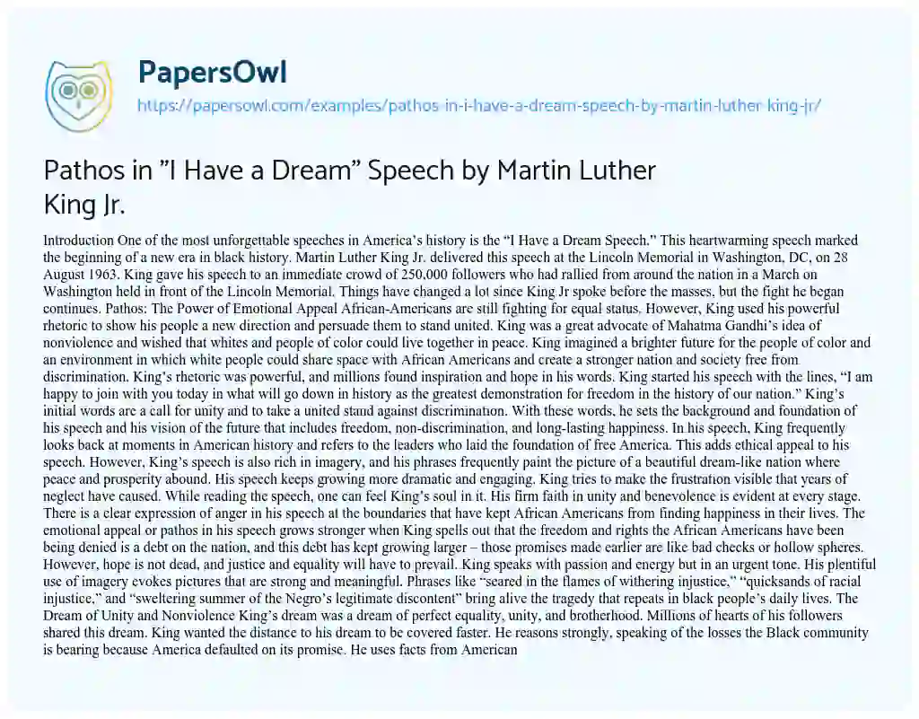 Essay on Pathos in “I have a Dream” Speech by Martin Luther King Jr.