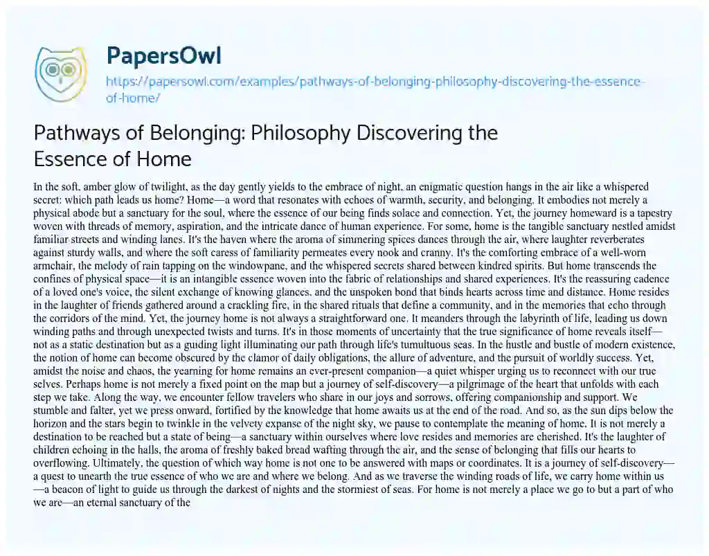 Essay on Pathways of Belonging: Philosophy Discovering the Essence of Home