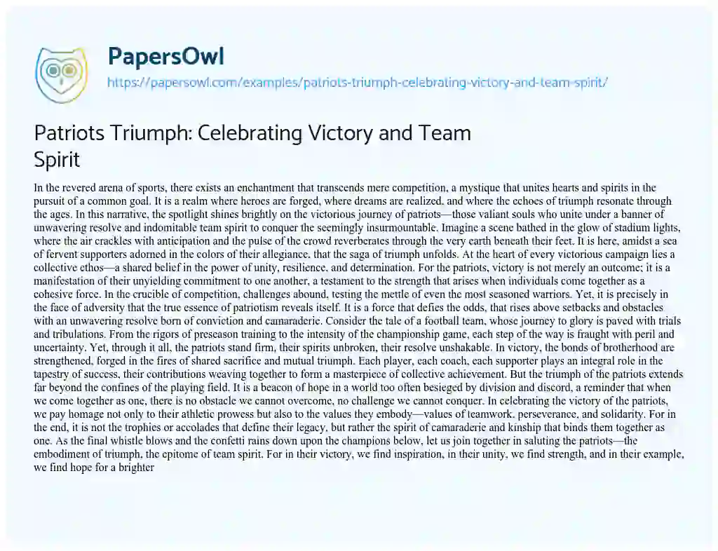 Essay on Patriots Triumph: Celebrating Victory and Team Spirit