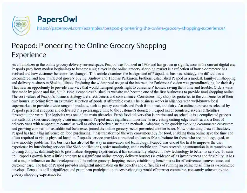 Essay on Peapod: Pioneering the Online Grocery Shopping Experience